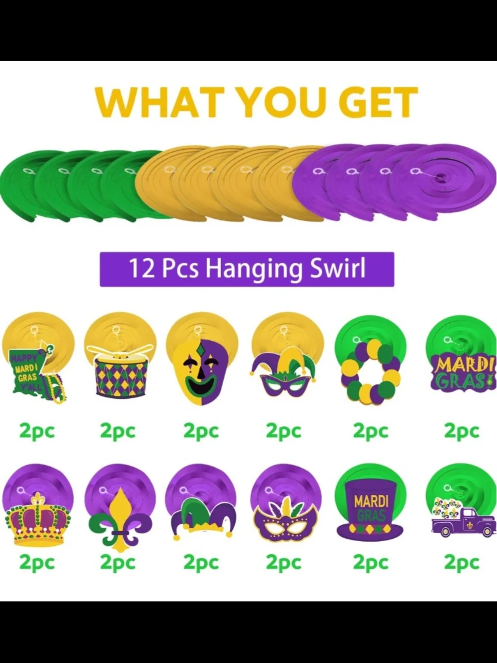 Tifeson Mardi Gras Hanging Swirl Decorations - 36 Pieces